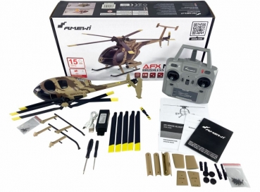 25336 AFX MD500E MILITÄR BRUSHLESS 4-KANAL 325MM HELIKOPTER 6G RTF BRAUN