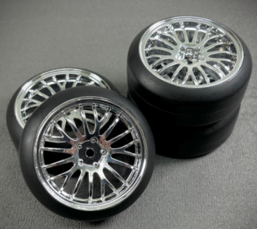2510053 Reifen/Felgen 1:10/Drift LP chrom 4 Stück