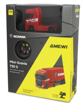 22783 Mini-Scania 730 S mit Kofferauflieger proportional 4WD 1:64 RTR rot
