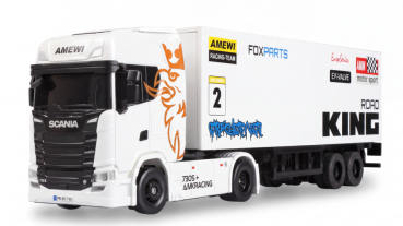 22784 Mini-Scania 730 S mit Kofferauflieger proportional 4WD 1:64 RTR weiß