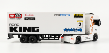 22784 Mini-Scania 730 S mit Kofferauflieger proportional 4WD 1:64 RTR weiß