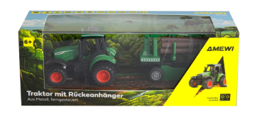 22792 Traktor aus Metall mit Rückeanhänger + Ladekran