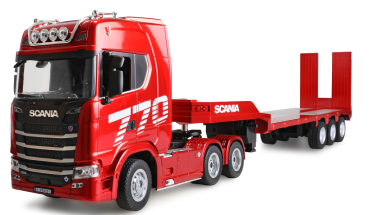 22808 Scania 770 S Zugmaschine + Tieflader-Sattelauflieger 6x4 1:24 RTR rot