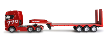 22808 Scania 770 S Zugmaschine + Tieflader-Sattelauflieger 6x4 1:24 RTR rot