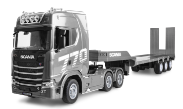 22809 Scania 770 S Zugmaschine + Tieflader-Sattelauflieger 6x4 1:24 RTR siber