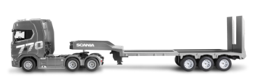 22809 Scania 770 S Zugmaschine + Tieflader-Sattelauflieger 6x4 1:24 RTR siber