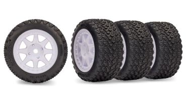 TRX10874 Reifen/F. TRX Mini Rally auf weißer Rally Felge vorne und hinten