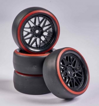 900157 Reifen/F. 1:10/Drift schwarz/rot 4 Stück