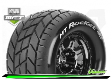 LR-T3320BCH Reifen/F. MFT - MT-ROCKET 1:8 Monster Truck Komplettradsatz - Fertig Verklebt - Sport - Bead Style 3.8 Felgen Schwarz-Chrom - 1/2-Offset