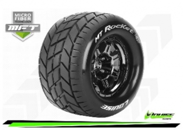 LR-T3320BCH Reifen/F. MFT - MT-ROCKET 1:8 Monster Truck Komplettradsatz - Fertig Verklebt - Sport - Bead Style 3.8 Felgen Schwarz-Chrom - 1/2-Offset