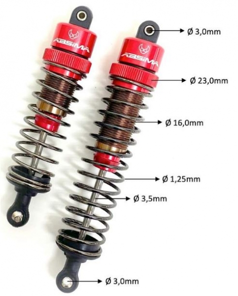2330060 Stoßdämpfer ALU / rot 100mm / 1:8 2 Stück