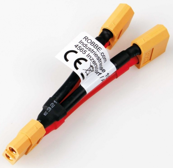 46297 Adapterkabel XT-60 PARALLEL Buchse auf 2 Stecker 30mm Kabellänge 12AWG 1Stk.