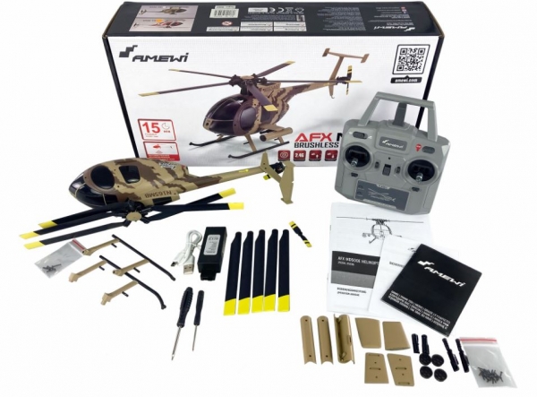 25336 AFX MD500E MILITÄR BRUSHLESS 4-KANAL 325MM HELIKOPTER 6G RTF BRAUN