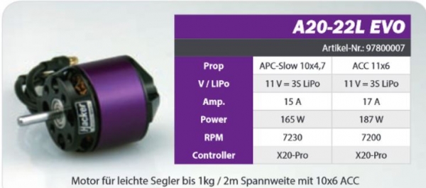 97800007 BL-Motor Hacker A20-22 L EVO 2-3S -200W