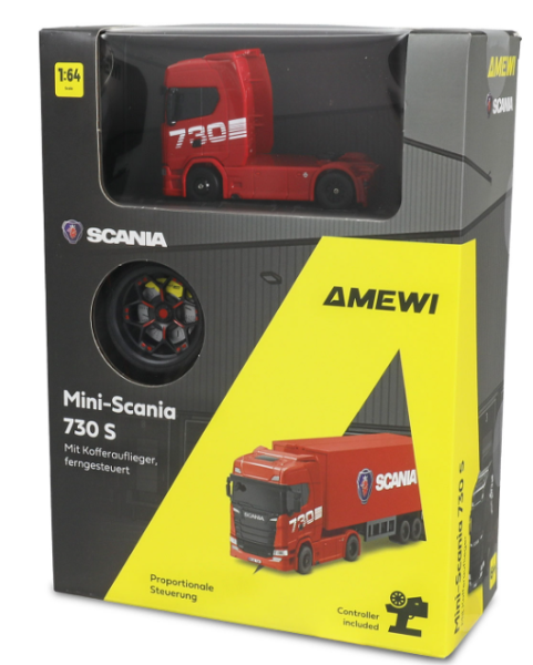 22783 Mini-Scania 730 S mit Kofferauflieger proportional 4WD 1:64 RTR rot
