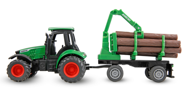 22792 Traktor aus Metall mit Rückeanhänger + Ladekran