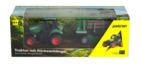 22792 Traktor aus Metall mit Rückeanhänger + Ladekran