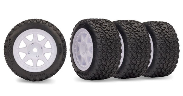 TRX10874 Reifen/F. TRX Mini Rally auf weißer Rally Felge vorne und hinten