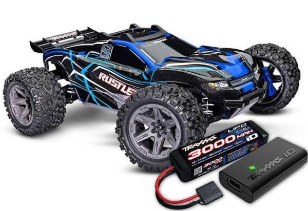 TRX67164-4ZBLUE TRAXXAS Rustler 4x4 BL-2S blau 1/10 Stadium-Truck RTR nP825 BL-2S Brushless, HD-Teile mit 2827X Akku + 2920 Lader
