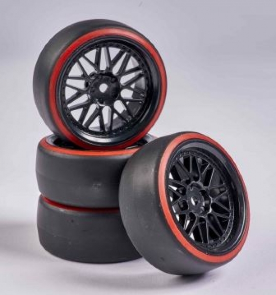 900157 Reifen/F. 1:10/Drift schwarz/rot 4 Stück